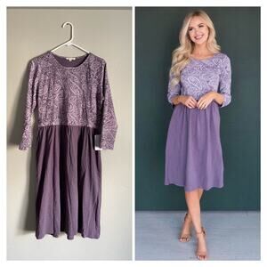 Tea n Rose NWT Purple Paisley Print Knee Length Dress- large